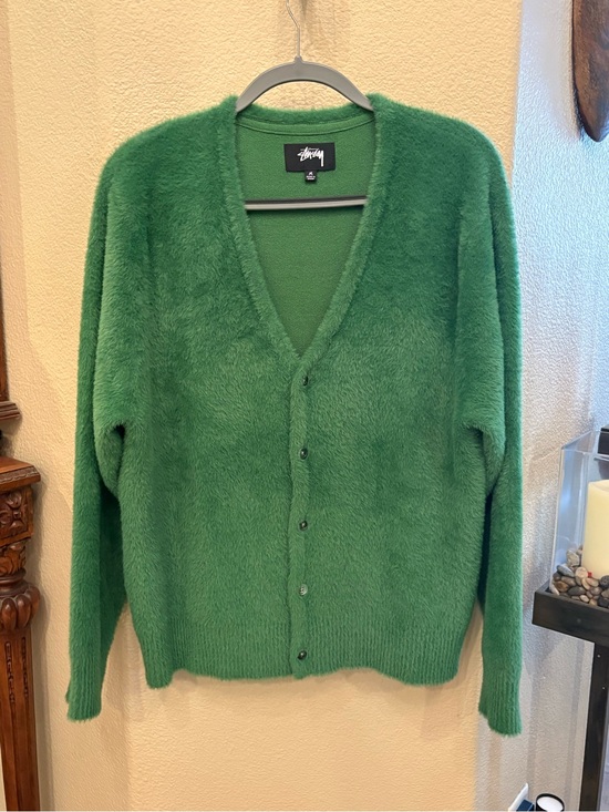 Stussy Other - STUSSY Men Green Shaggy Fuzzy Mohair Style Button Cardigan Sweater Size Medium